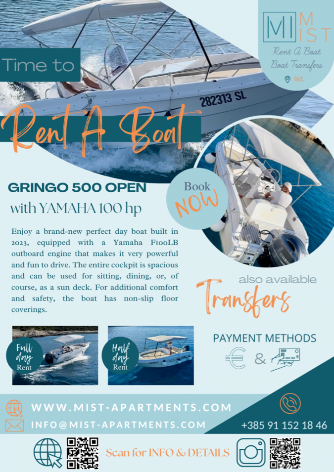 !NOVITÀ! RENT A BOAT, MIST Apartments / Rent A Boat / Boat Transfers otok Ist
